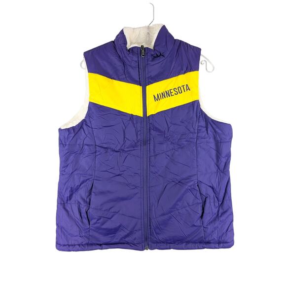 NFL Minnesota Vikings Vest Womens Large Reversible Sherpa Puffer Vest NWOT - Picture 1 of 7